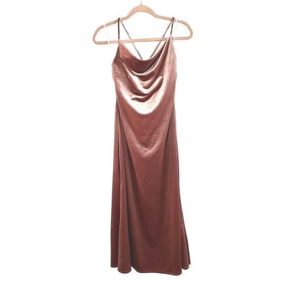AFTER SIX Tawny Rose Pink Velvet Cowl Midi Strappy Tie-Back Dress - LB020 - Sz 8 - Picture 2 of 5